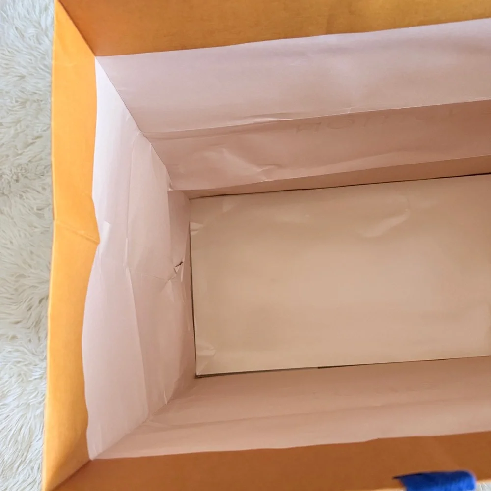 Louis Vuitton XL HTF Orange Brown Paper Gift Shopping Box Bag Blue Handle